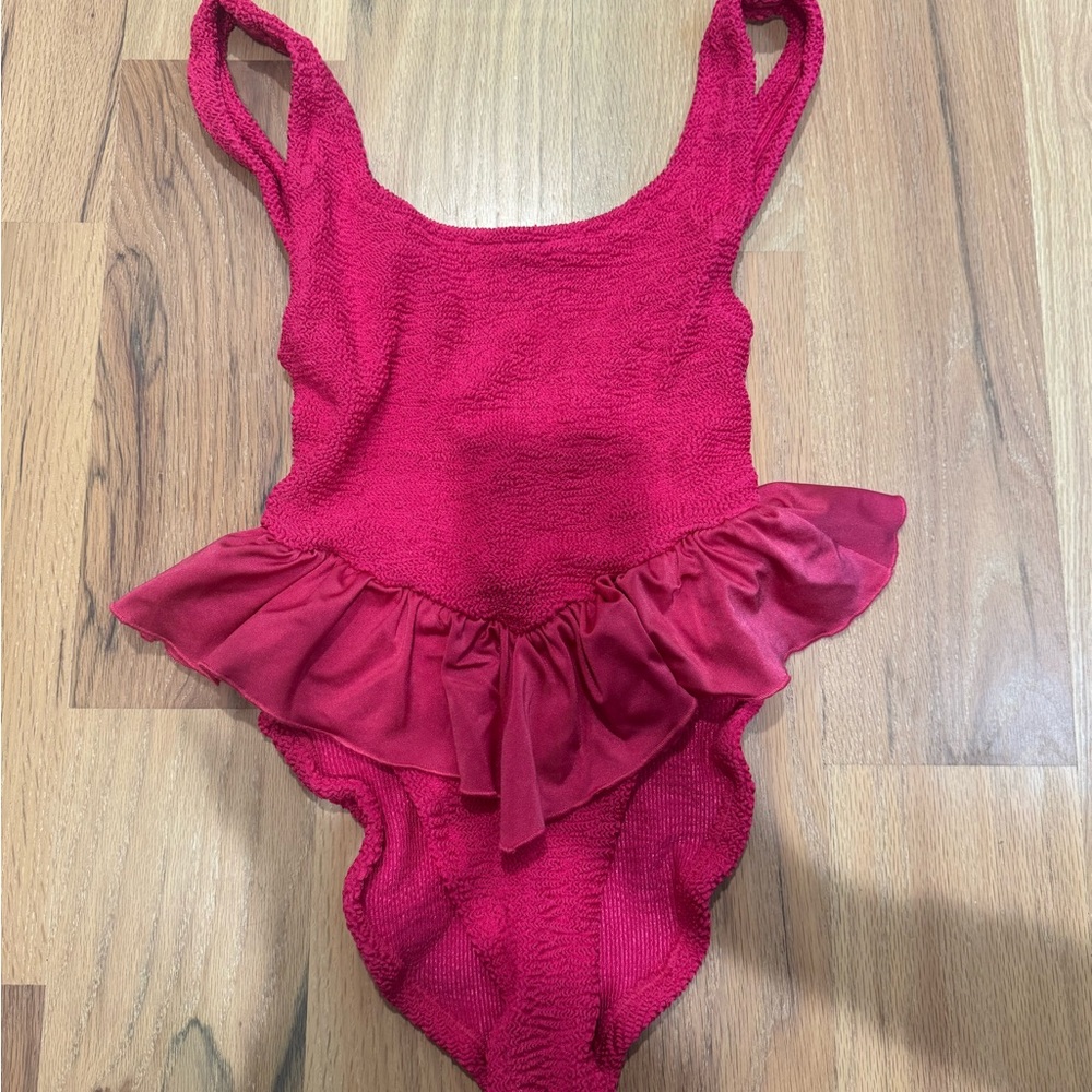 Hunza G Red Ruffle Swimsuit